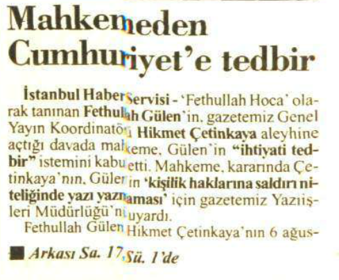 1994 10 kasım hikmet çetinkaya uyarıldı